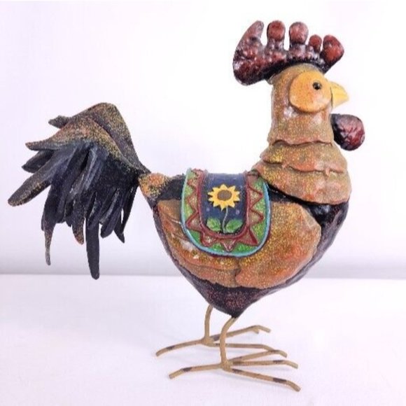 Hand Crafted Folk Art Rustic Tin Farmhouse Country Rooster Primitive Figurine 9" - Picture 2 of 11